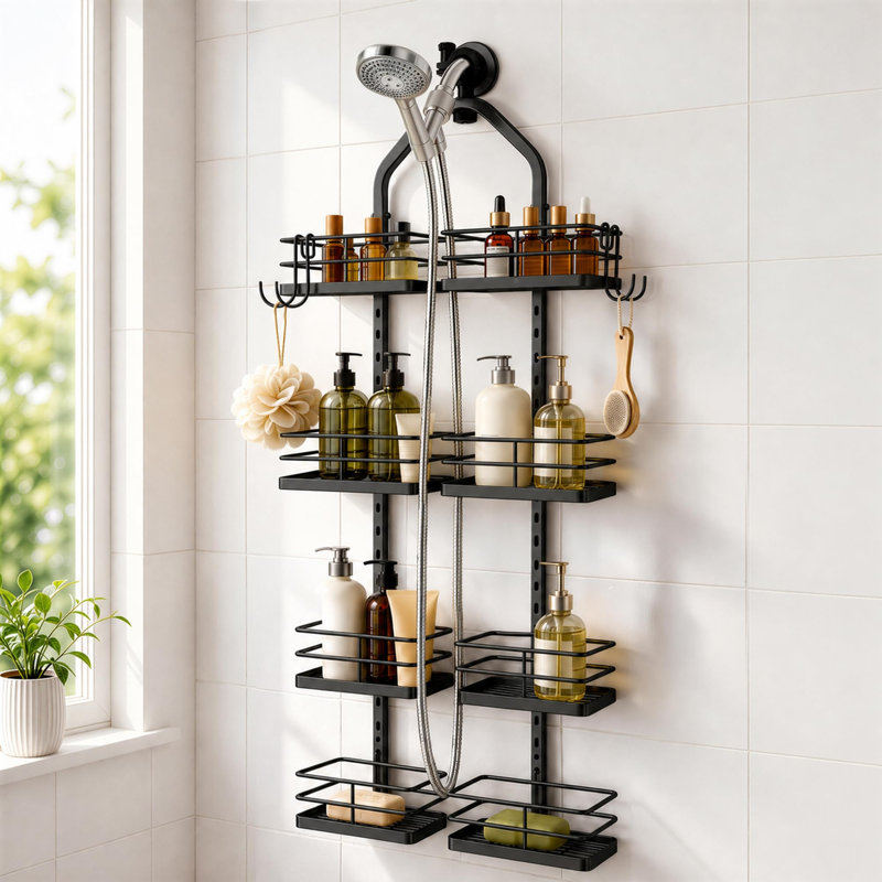Serviteur de douche à 4 niveaux pour pomme de douche à main, noir mat, antidérapant, capacité de 80 lb,, Noir