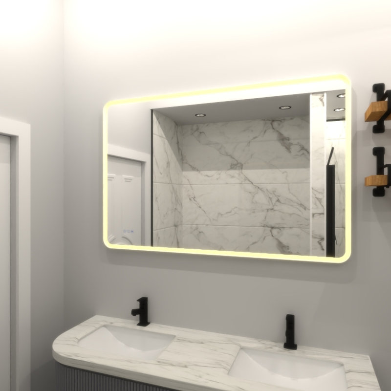 Miroir de salle de bain à DEL à brouillard à intensité variable 24 x 32 pour meuble-lavabo - plus de 3000 lumens, cadre en fer blanc, ajustement de l'éclairage sans soudure à variation de température de couleur