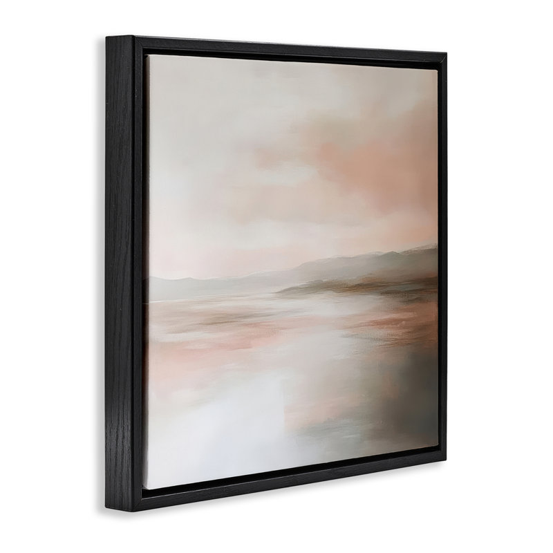 Muted Landscape Abstract Coast Floating Frame, design by Petal Prints Design, Jet Black Floater Frame, 18" H x 18" W