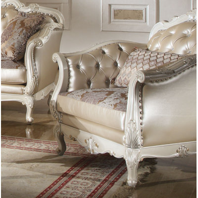 Fauteuil club touffeté de 40 po de large Caviness en or rose / blanc perle