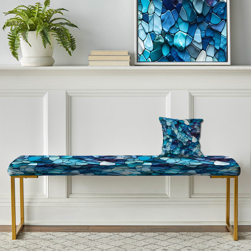 Banc rembourré tropical bleu océan et mosaïque turquoise