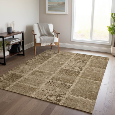 Machine Washable Indoor/Outdoor Heffington ACN635 Brown 1'8" x 2'6" Rug