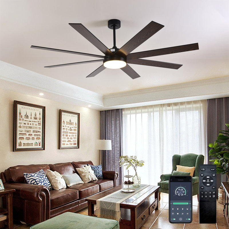 72" Ceiling Fan With Light, 6-Speed Remote Control, Reversible DC Motor, Modern 8 Blades With 6"/12"/19.5"  Downrods For Home Or Commercial Black/Walnut