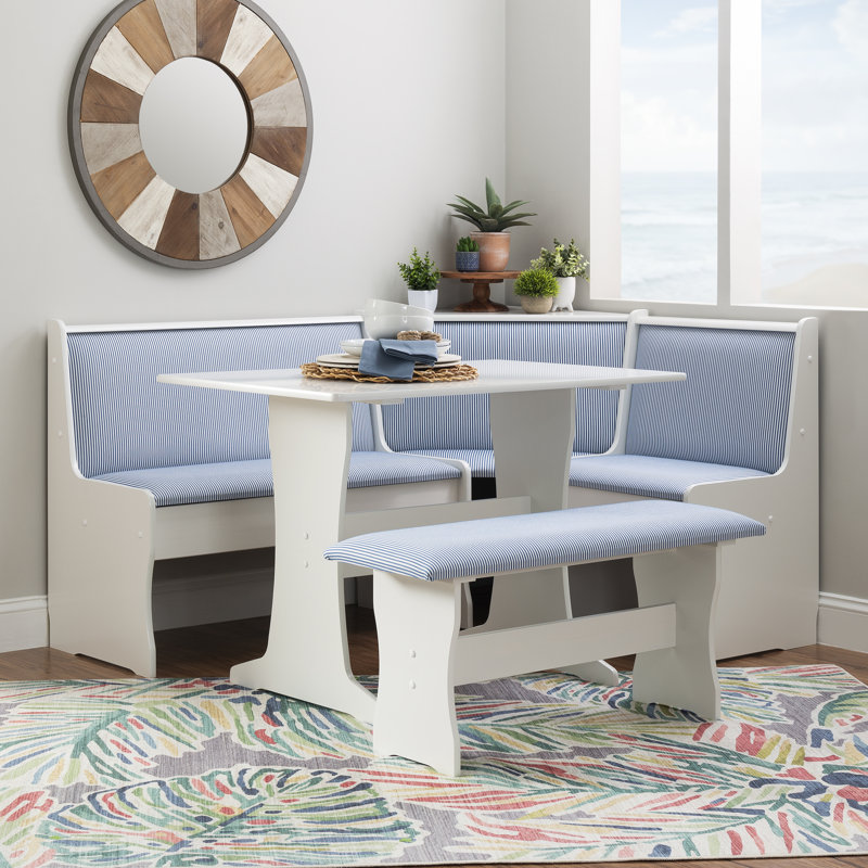 Ensemble de coin-repas tapissier avec rangement caché 5 personnes Kasdan, Bleu / blanc