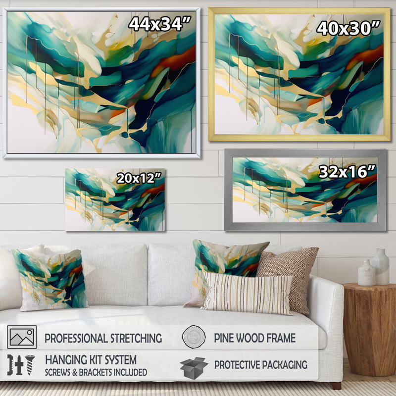 Crème et vert harmonique Convergence I, Cadre flottant noir, H 24 po x l 32 po x P 1 po
