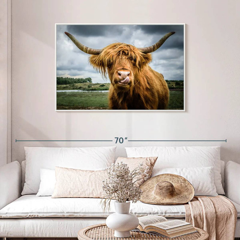 Silly Highland Cow, Cadre flottant blanc, 43 po x 29 po