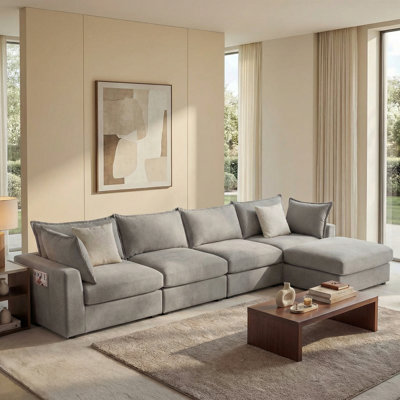158'' Down Filled Sectional Couch L-Shape Sofa,  Light Grey