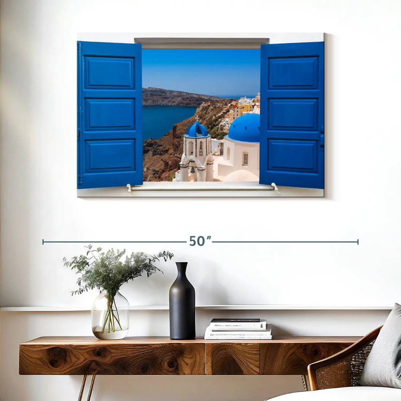 Vue de la fenêtre Gillard Oia, H 26 po x l 39 po