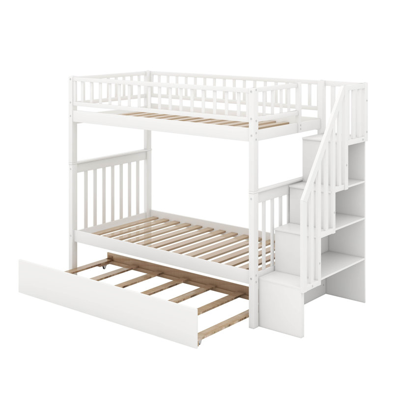 Twin Over Twin Bunk Bed With Trundle, White