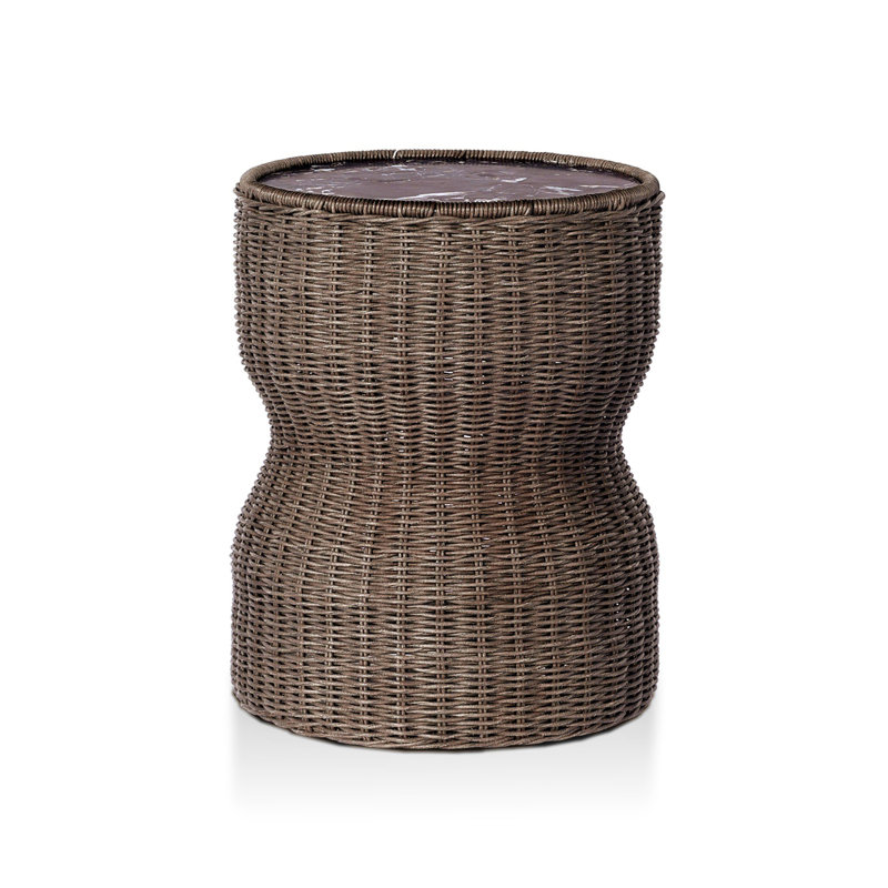 Brixby Outdoor Round Side Table, Merlot Marble