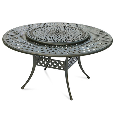 Meetwarm Outdoor 61" Round Patio Dining Table With Detachable Lazy Susan, All Weather Cast Aluminum Large Patio Furniture Table Set For 8 Seat With Ro by MEETWARM