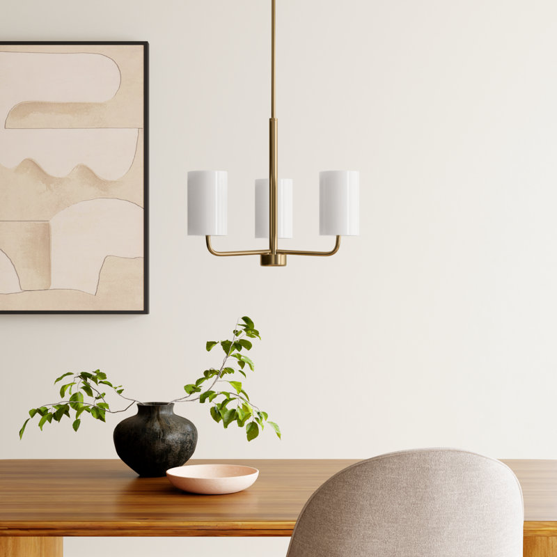 3 - Light Dimmable Shaded / Spider Chandelier, Gold, No