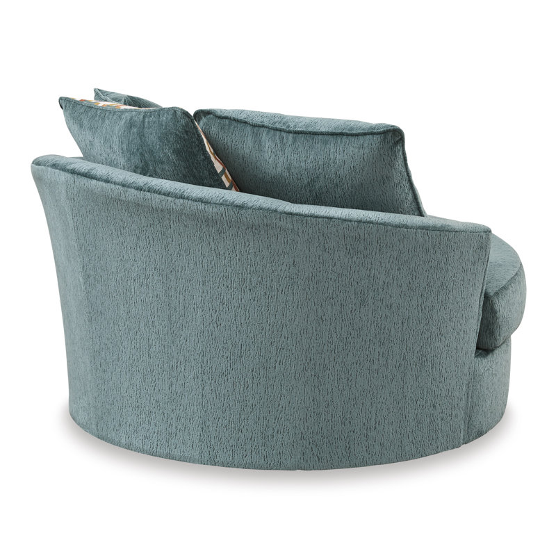 Lesniak Oversized Swivel Accent Chair, Blue Fabric
