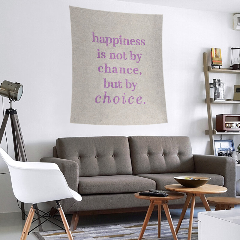 Tapisserie citation manuscrite en polyester, H 80 po x l 68 po, Blanc / violet