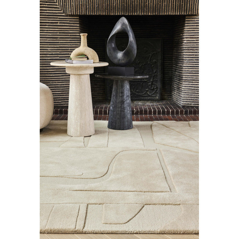 Collage Hand Tufted Wool Abstract Area Rug in Beige, Rectangle 8'2" x 11'6"
