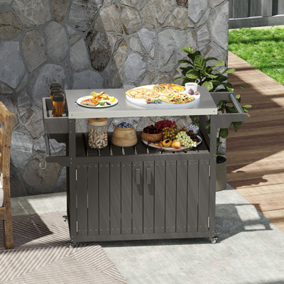 Table extérieure portative de chariot de barre pour la préparation et le grillage de cuisine, table de bar extérieure d'îlot de cuisine