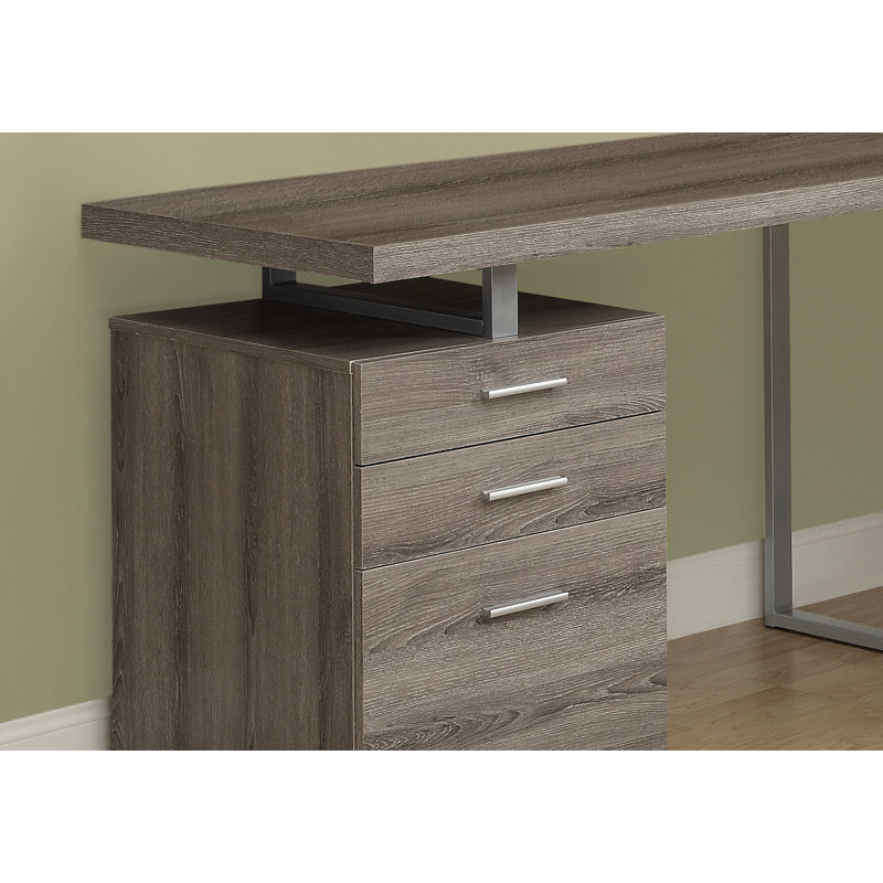 Petrella Computer Desk, Home Office, Laptop, Storage Drawers, 48"L, Work, Metal, Laminate, Dark Taupe/Gray, Left-Hand Facing