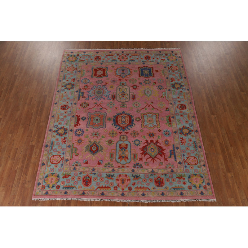 Pink Geometric Oushak Indian Area Rug 8x10