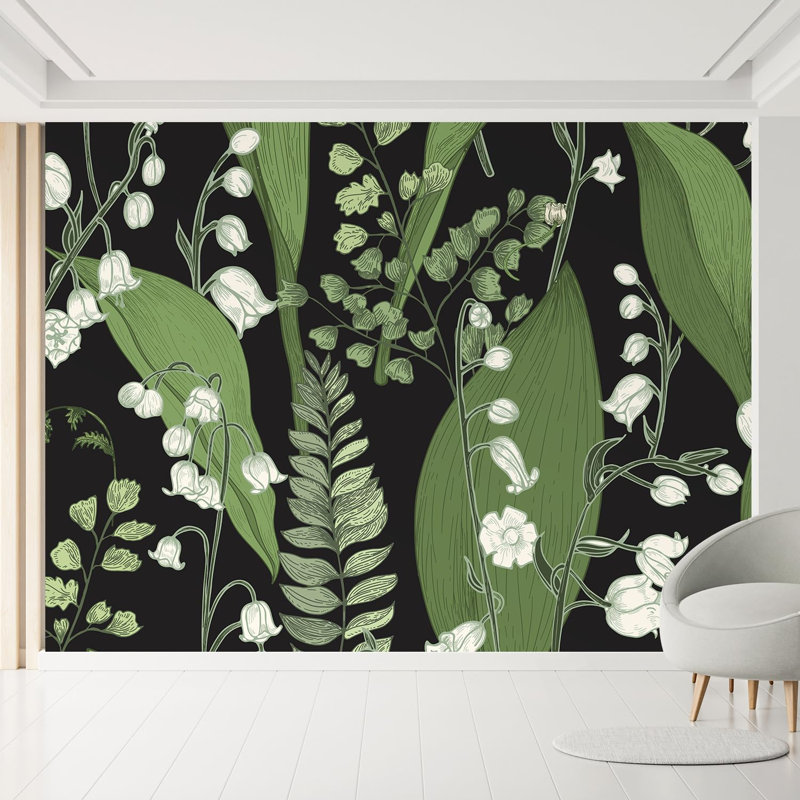 Panneau de papier peint sans couture «Lily of the Valley and Fern» Elysian US Made, Tissu, L 132 po x l 144 po