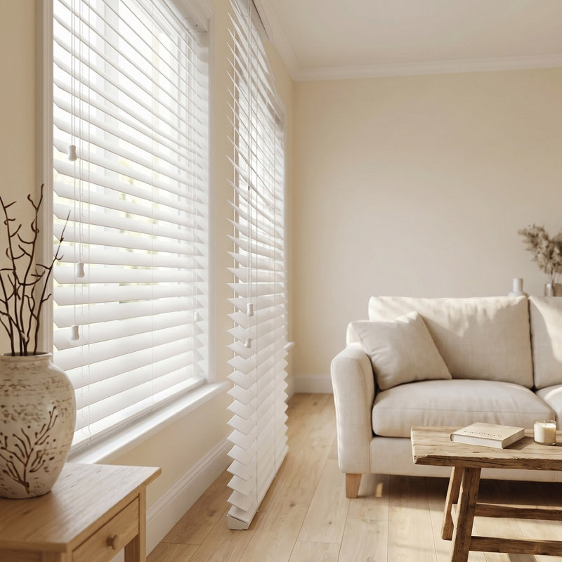 PVC Faux Wood Venetian Blinds, Moisture Resistant Window Blinds for Home & Office, White, 213cm L x 60cm W