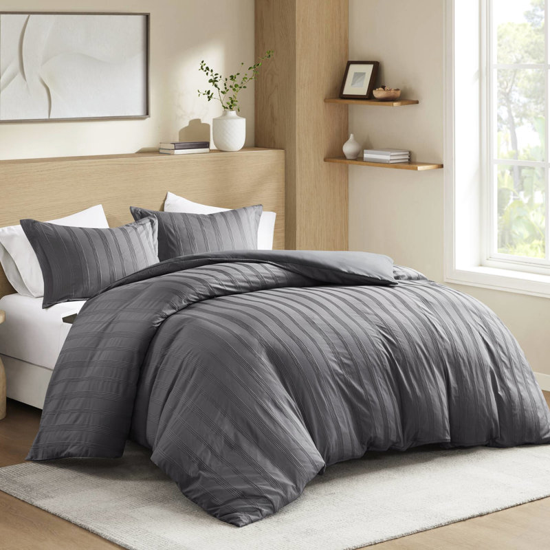 3 couettes gris anthracite, rayures tissées, antidérapantes, confort toute la nuit, toxines pour espaces modernes