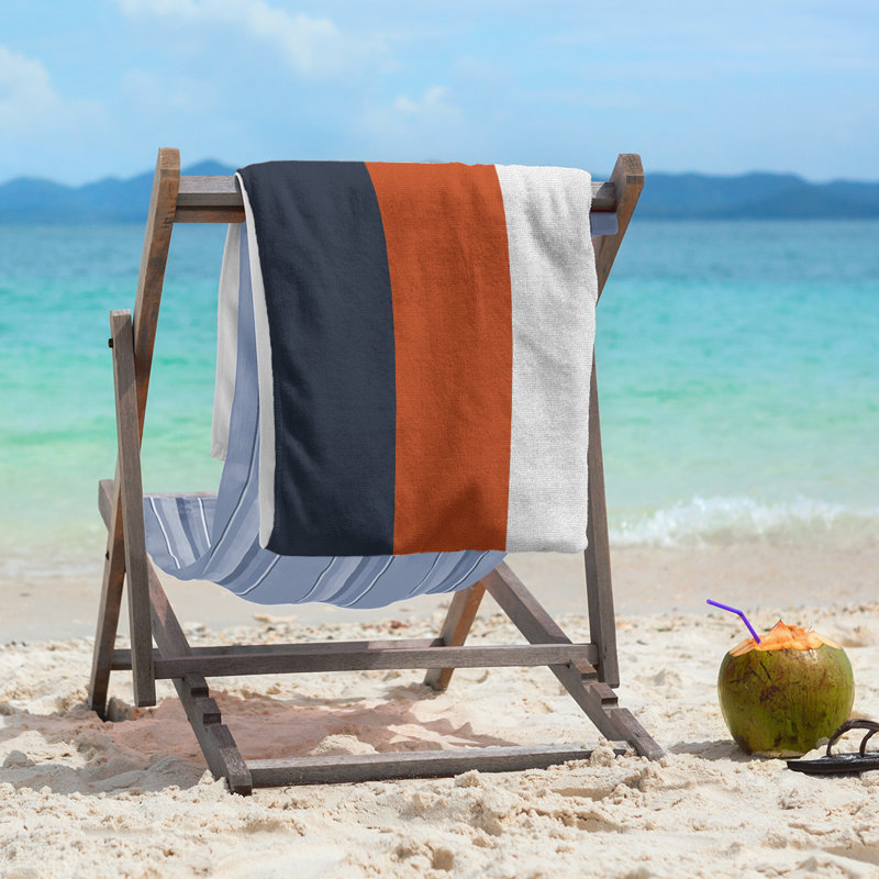 Beach Towel, Orange/Navy Blue/Off White