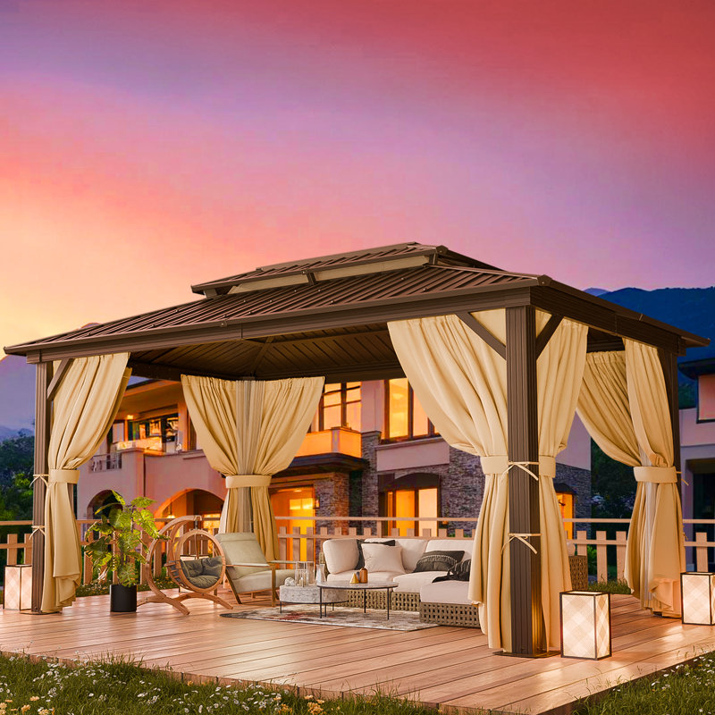 Hardtop Gazebo Heavy Duty Gazebo with Galvanized Steel Double Roof, Brown, Brown