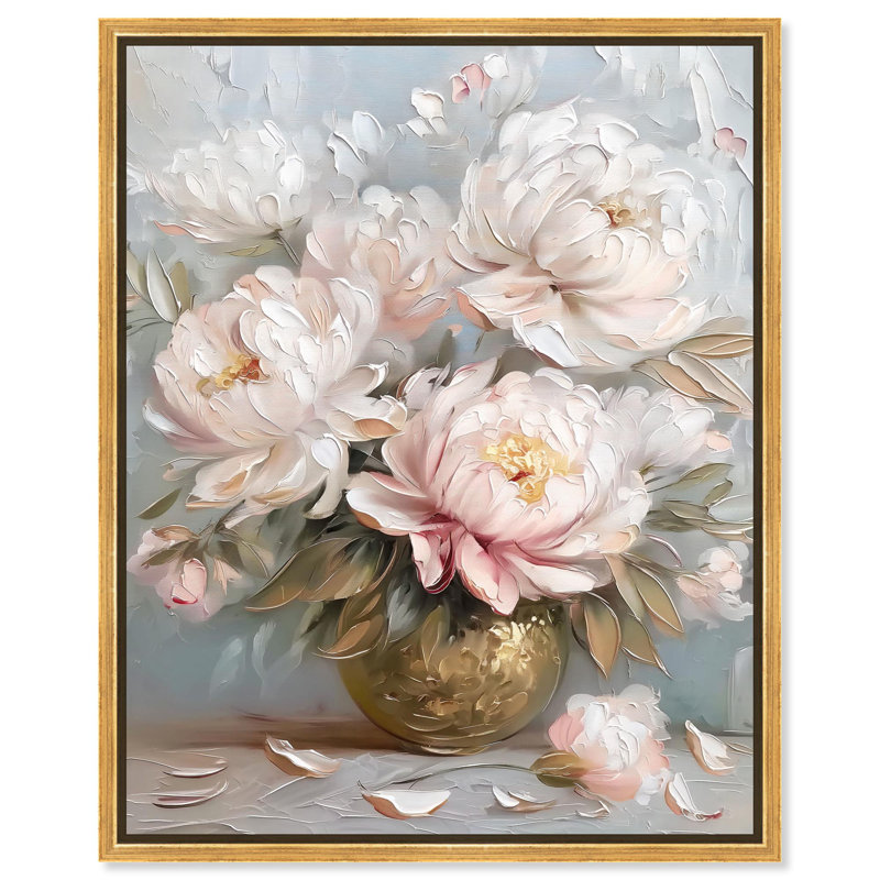Tender Pink Swirl Canvas Elegant Florals par , H 37 po x l 31 po, Cadre flottant doré