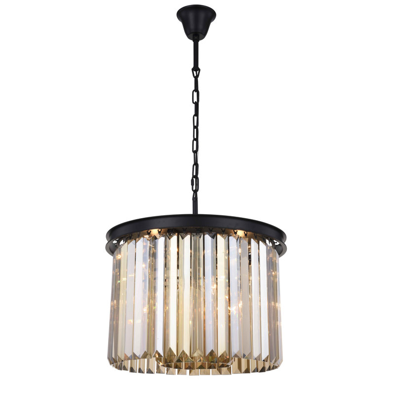 Yazmin 6 - Light Dimmable Drum Chandelier, Smoky, Matte Black