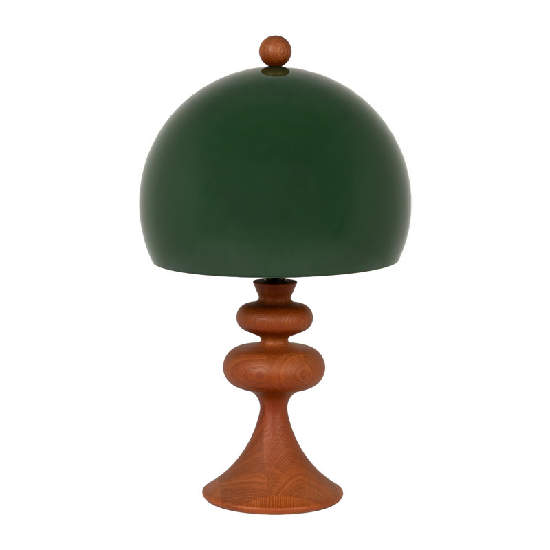Ash Wood & Green Glass Table Lamp