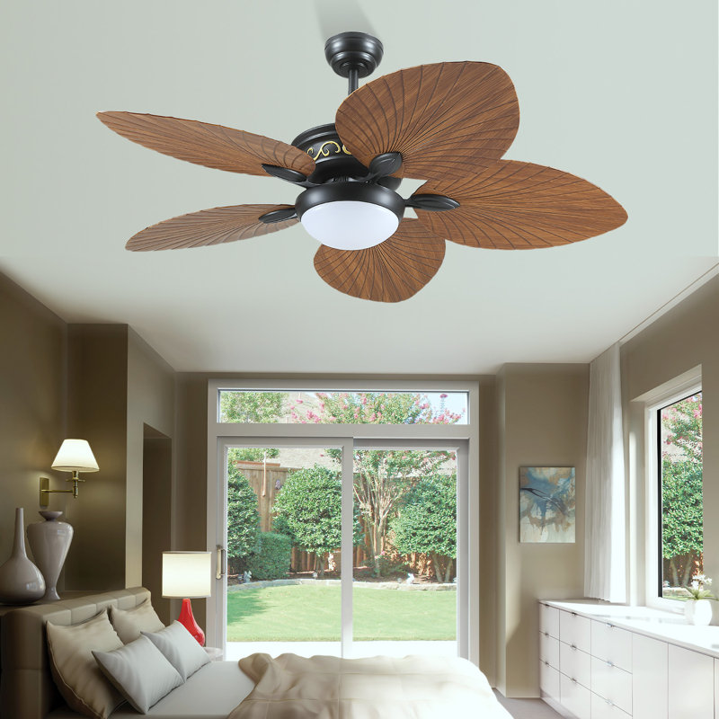 44"/52" Tropical plam Leaf Dimmable Ceiling Fan With Led Lights and Remote Control,Outdoor Waterproof Palm Leaf Ceiling Fan