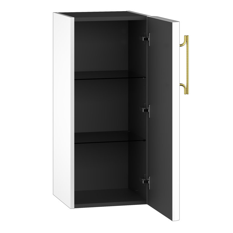 Ashauria Wall Bathroom Cabinet, Premium White Supermatt/Gold, Right