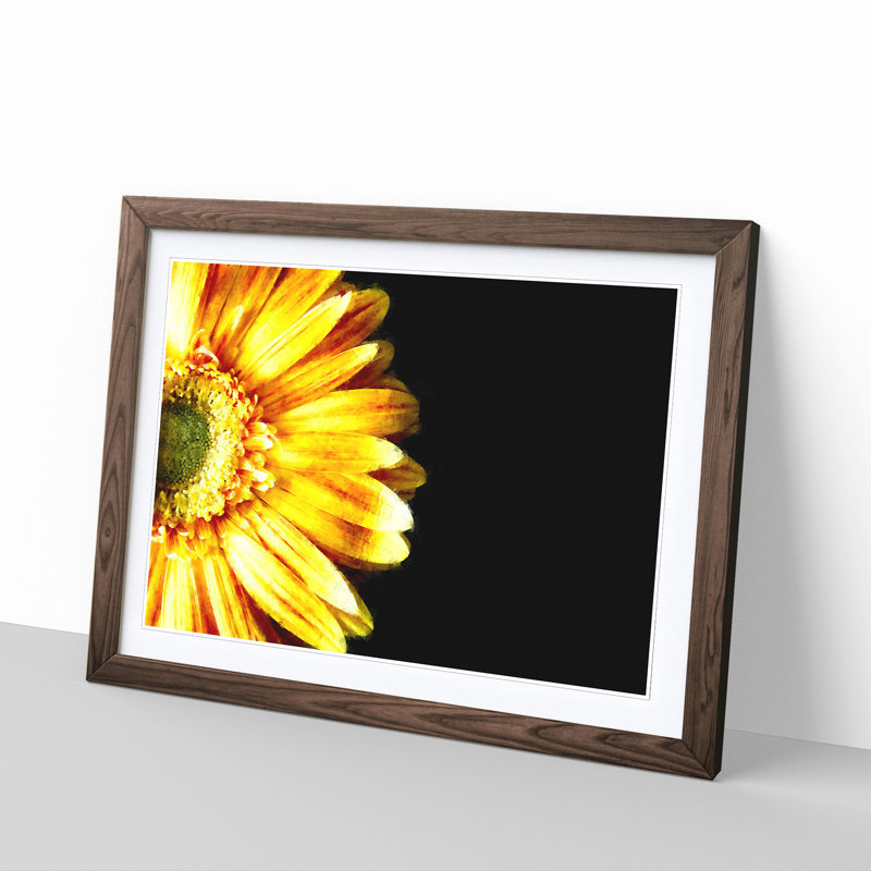 A Beautiful Yellow Flower - Single Picture Frame Painting on MDF, 24cm H x 33cm W x 2cm D, Walnut