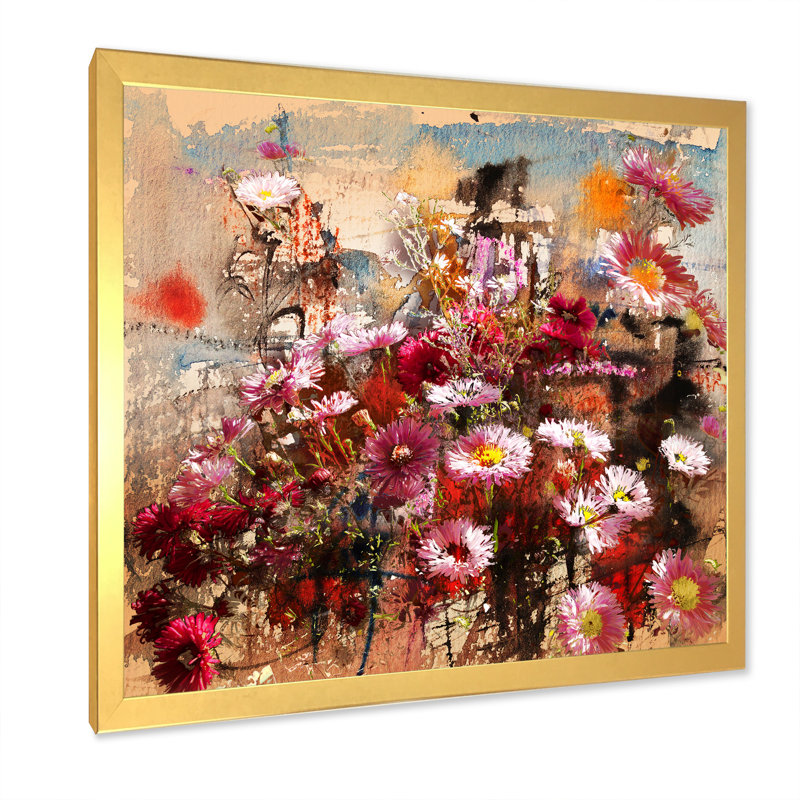 Automne fleurs mélangées - œuvre d'art traditionnelle sur toile, Impression dorée sur toile encadrée