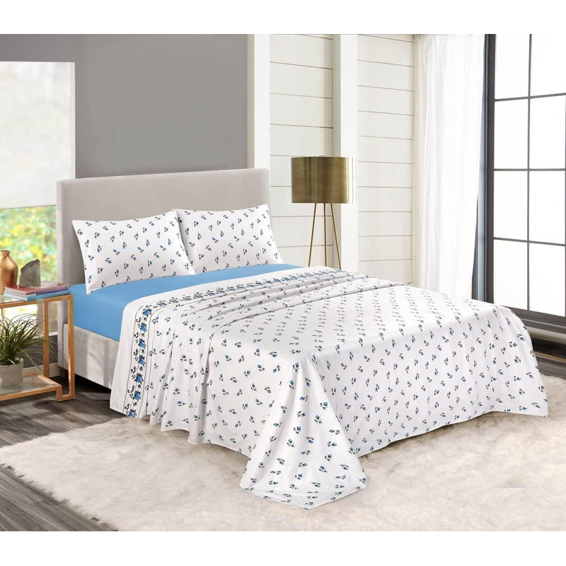 NZ Flannel Floral Duvet Cover Set with Pillowcases, Double, Blue