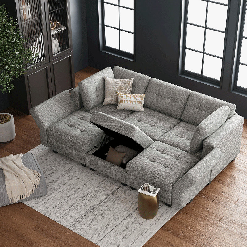 Canapé modulaire rembourré 7 pièces Soneson, Lin gris foncé