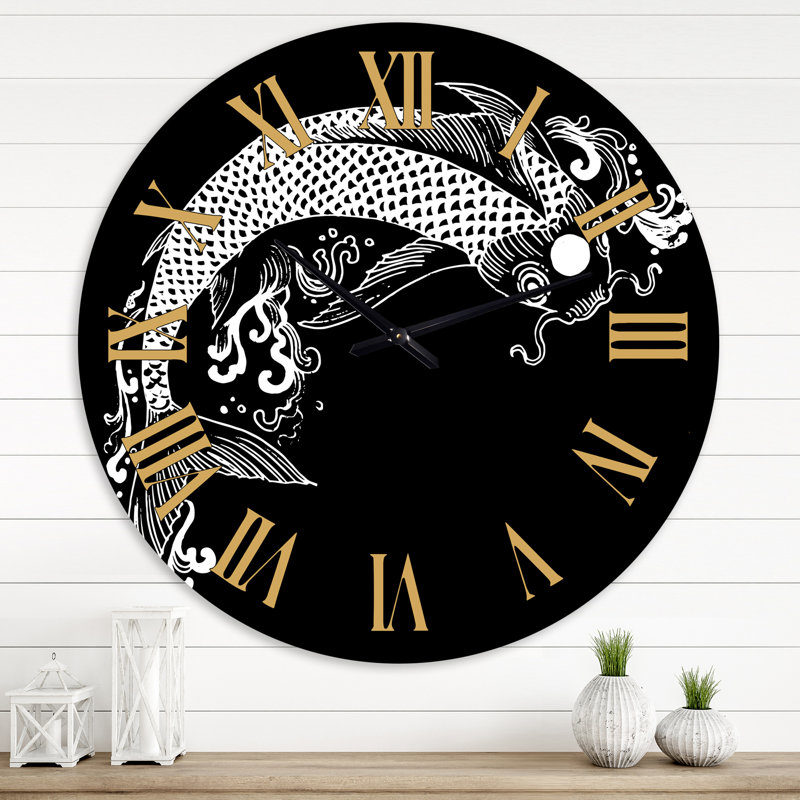 Chinoiserie Koi Fish I - Horloge murale traditionnelle, Très petit