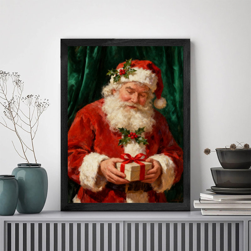 Art mural rétro noir encadré père Noël, art mural, impression de style rétro, H 25 po x l 17 po