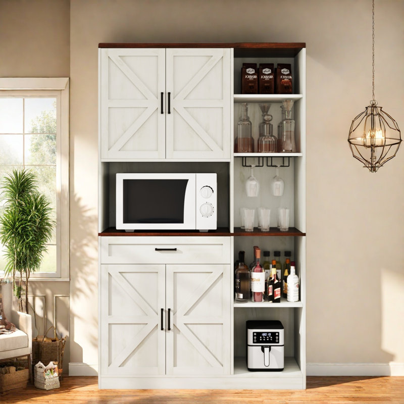 Buffet 71 po Farmry Kitchen Pantry avec armoire, tiroir et support pour micro-ondes
