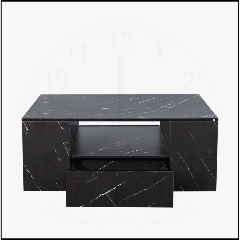 Table basse de 14,57 pouces de hauteur à DEL, table basse de rangement moderne pour le salon avec 2 tiroirs et tablette latérale ouverte
