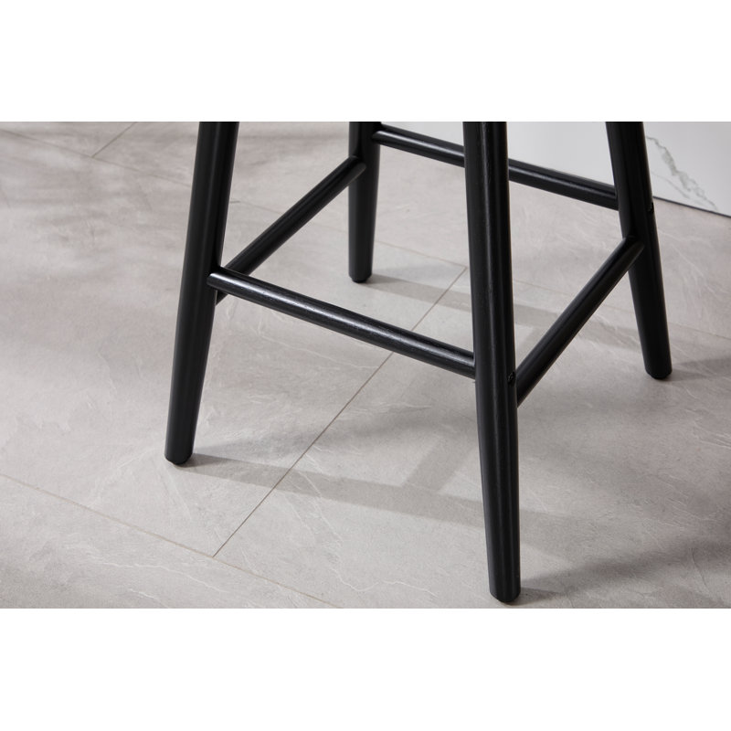 Tabouret de comptoir à dossier en lattes de bois massif de 38,5 po de hauteur, Noir