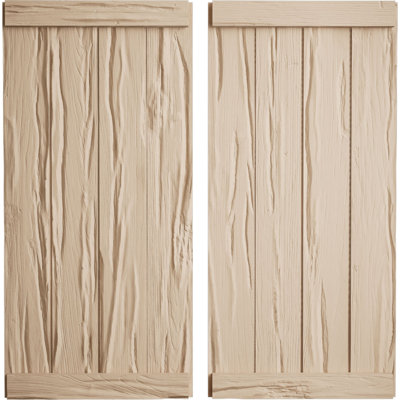 Rustic Four Board Joined Board-n-Batten Faux Wood Shutters w/End Batten (Per Pair)