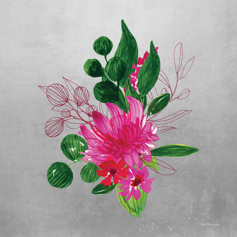 Fleurs modernes à l'aquarelle II, H 36 po x l 36 po, Non, Toile tendue