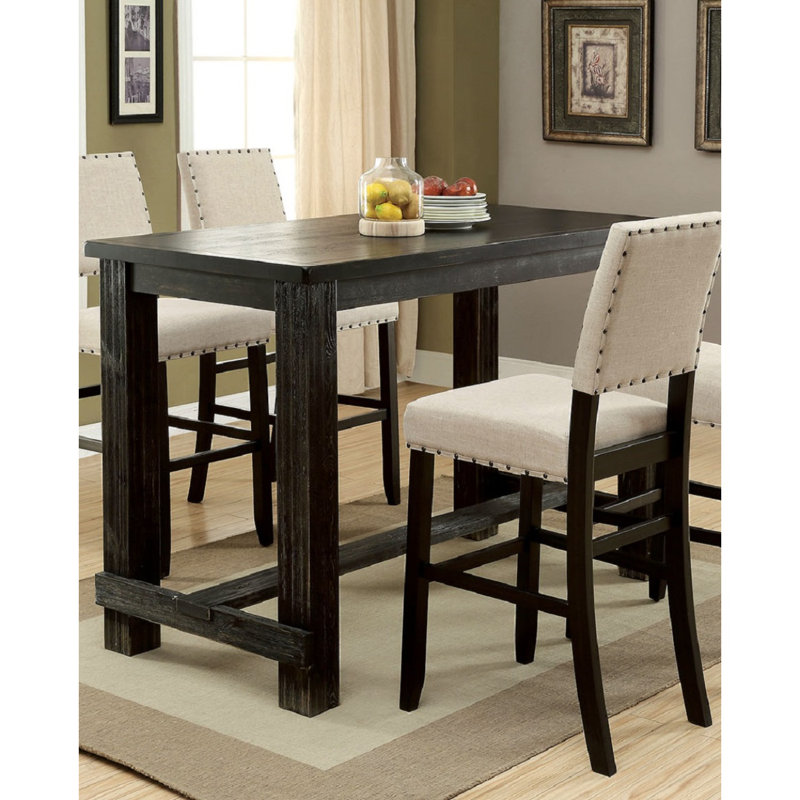 Bold Distressed 1Pc Bar Table Dining Room Furniture Center Beam For Support / Footrest High Counter Table, 42"H x 60"L x 30"W
