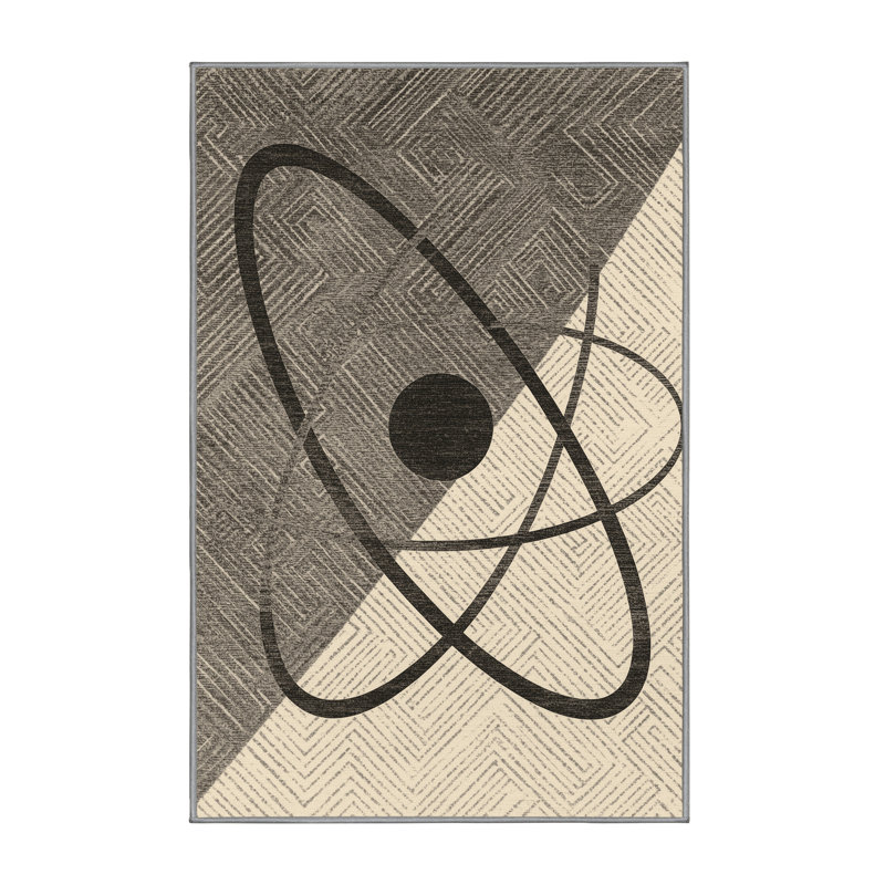 Machine Washable Parnika Atom Diagram Modern & Contemporary Geometric Rug in Gray – Gray Binding, 7x10