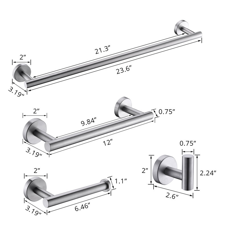 4 - Piece Bathroom Hardware Set, Brushed Nickel