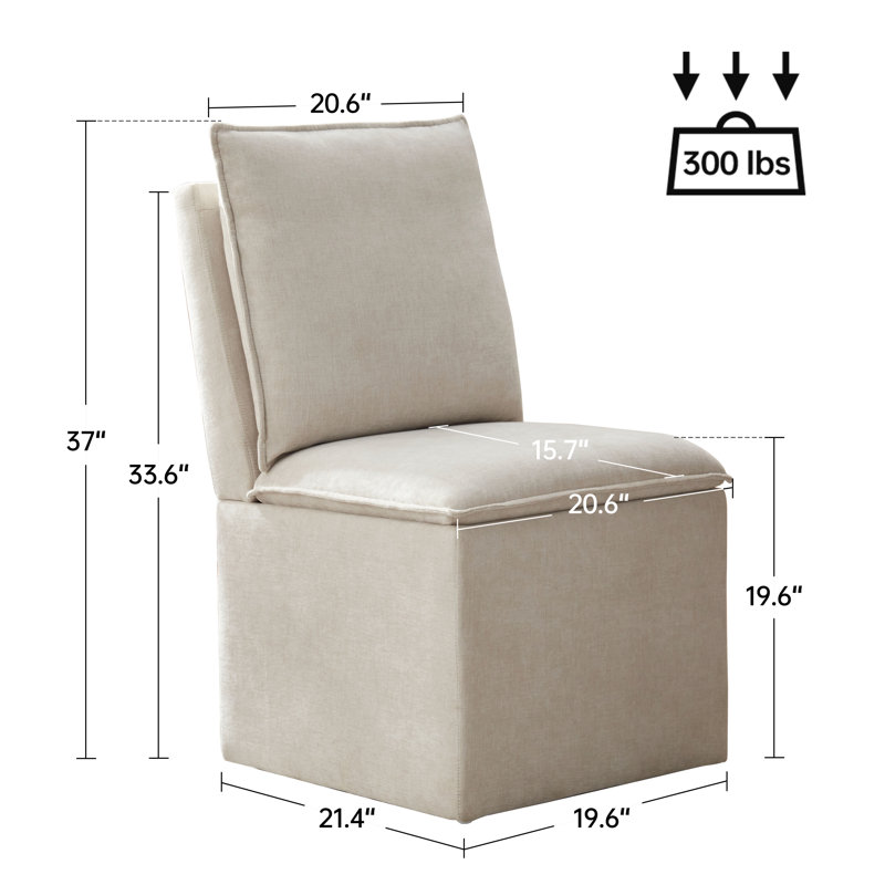 Modern Fabric Upholstered Storage Side Chairs with Casters for Living Room Set of 2, Cream
