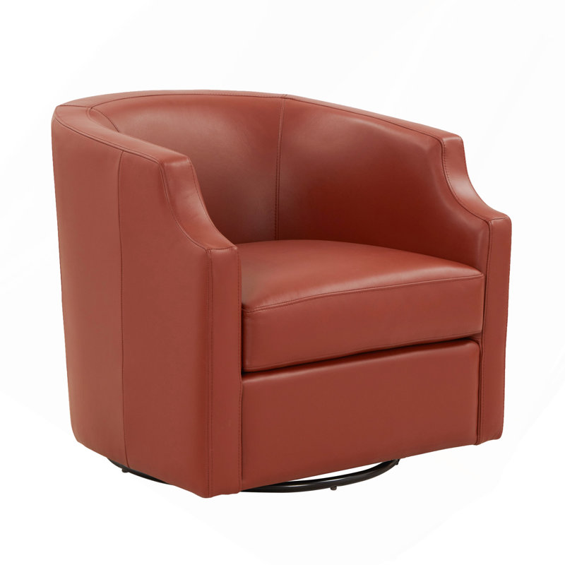 Fauteuil demi-tonneau pivotant en cuir Caramel