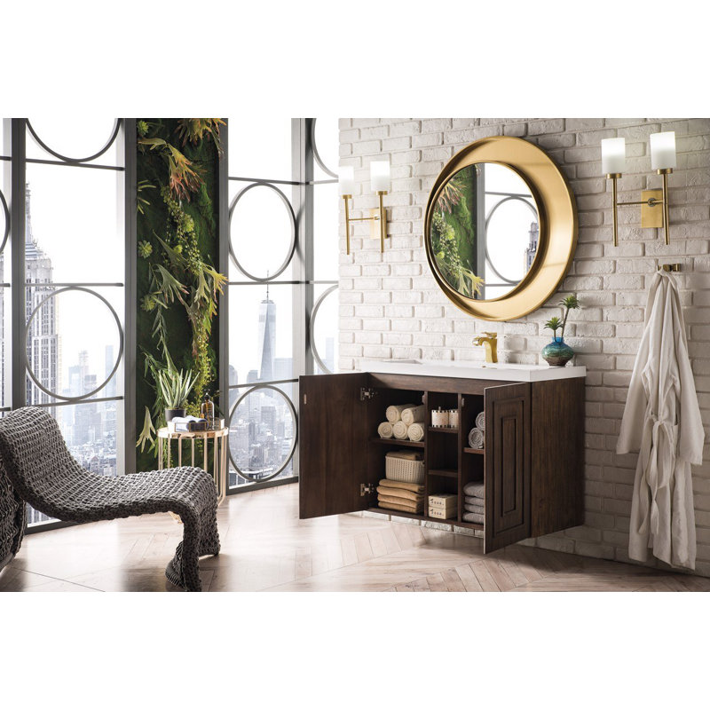 Meuble-lavabo simple l 39,5 po d'Alicante, Acacia mid-Century