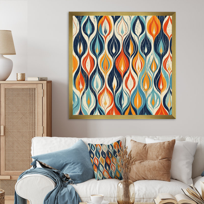 Symphonie botanique orange et bleue III sur toile, H 16 po x l 16 po x P 1 po, Cadre doré à une seule photo